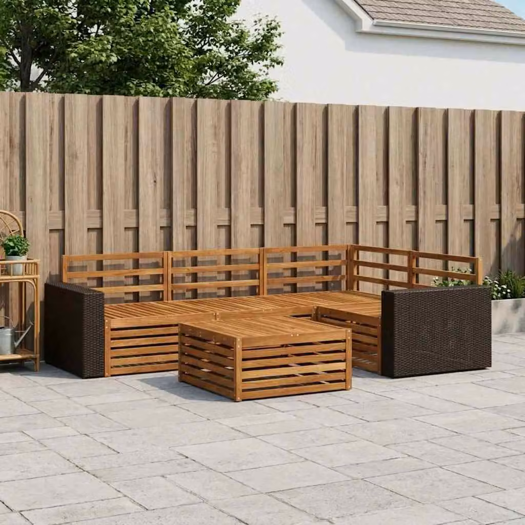 Set di divani da esterno vidaXL 5 pezzi in legno di acacia massello marrone con tavolino e cuscini per giardino e terrazza