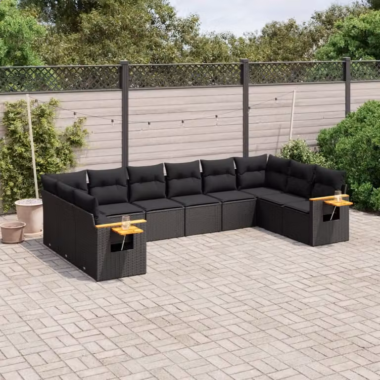 Maison Exclusive - Set Divani da Giardino 10pz con Cuscini in Polyrattan Nero