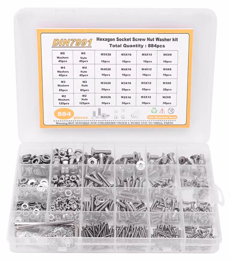 M2 M3 M4 M5 Vite a testa svasata con esagono incassato 304 Acciaio inossidabile Dado Rondella Set assortito