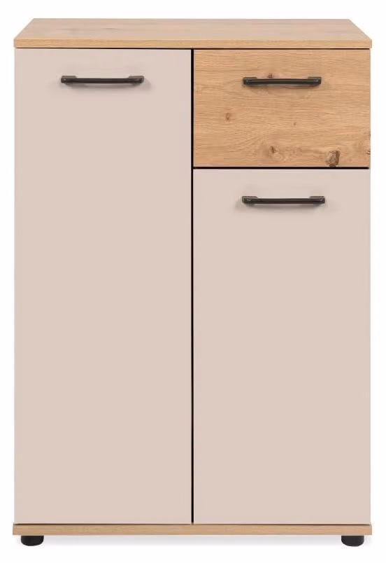 Calicosy - Credenza 2 ante, 1 cassetto effetto rovere e cashmere L60 cm - LINO