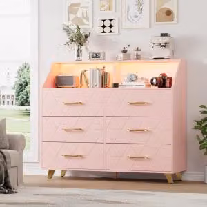 Comodino con cassetti, mobiletto laterale, versatile, capiente, colore rosa, realizzato in materiale composito di legno (MDF/pannello truciolare), con struttura in metallo robusta