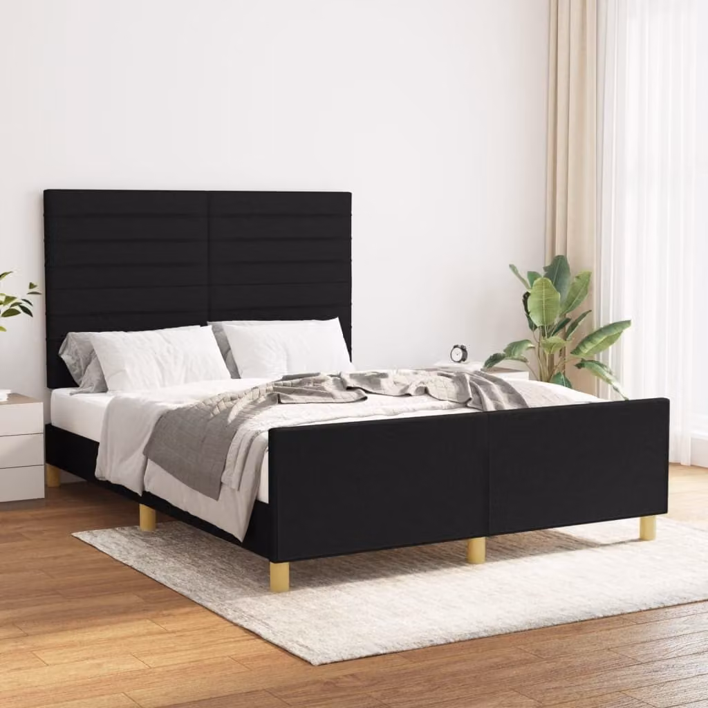 The Living Store Struttura letto con testiera nera 140x190 cm in tessuto
