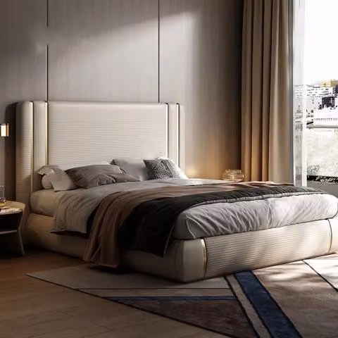 Polsterbett Luxusbett Beige Modernes Komfort Schlafen Stilvolles Design Bett