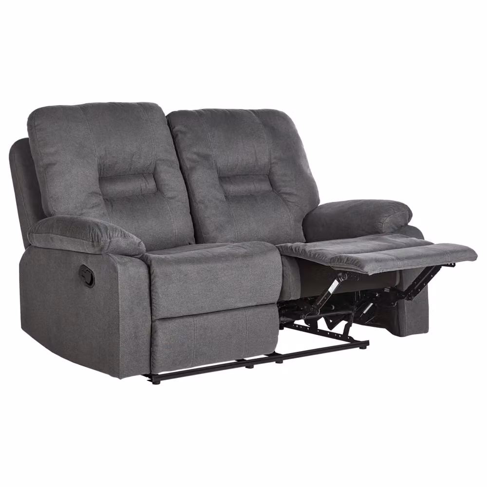 Divano reclinabile a 2 posti BELIANI in tessuto grigio con poggiapiedi e schienale regolabili manualmente L: 149 cm, P: 101 cm, H: 76 cm – 2