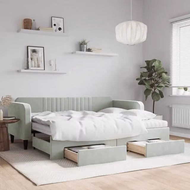 Divano Letto Estraibile con Cassetti vidaXL in Velluto Grigio L/P/H: 223 x 90 x 75 cm