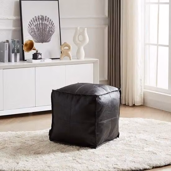 Pouf quadrato - soluzione di contenimento - 44 cm - nero - pelle impermeabile