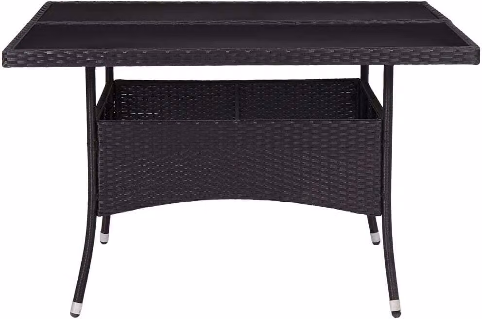 Tavolo da Pranzo per Giardino Nero in Polyrattan e Vetro