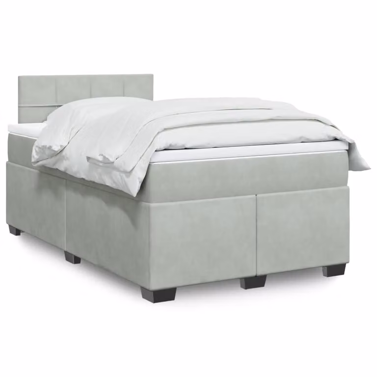 vidaXL Giroletto a Molle con Materasso in Velluto Grigio e Bianco L/P/H: 200 x 120 x 100,5 cm
