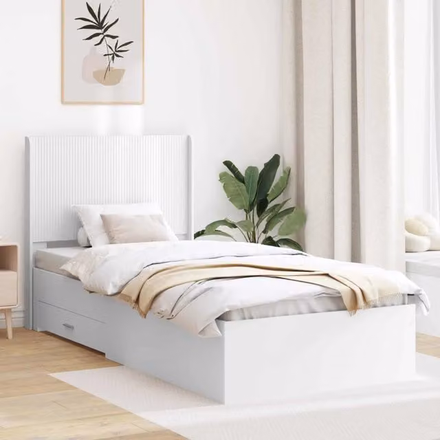 Struttura del letto con stoccaggio e testata Bianco 90 x 190 cm 3414157
