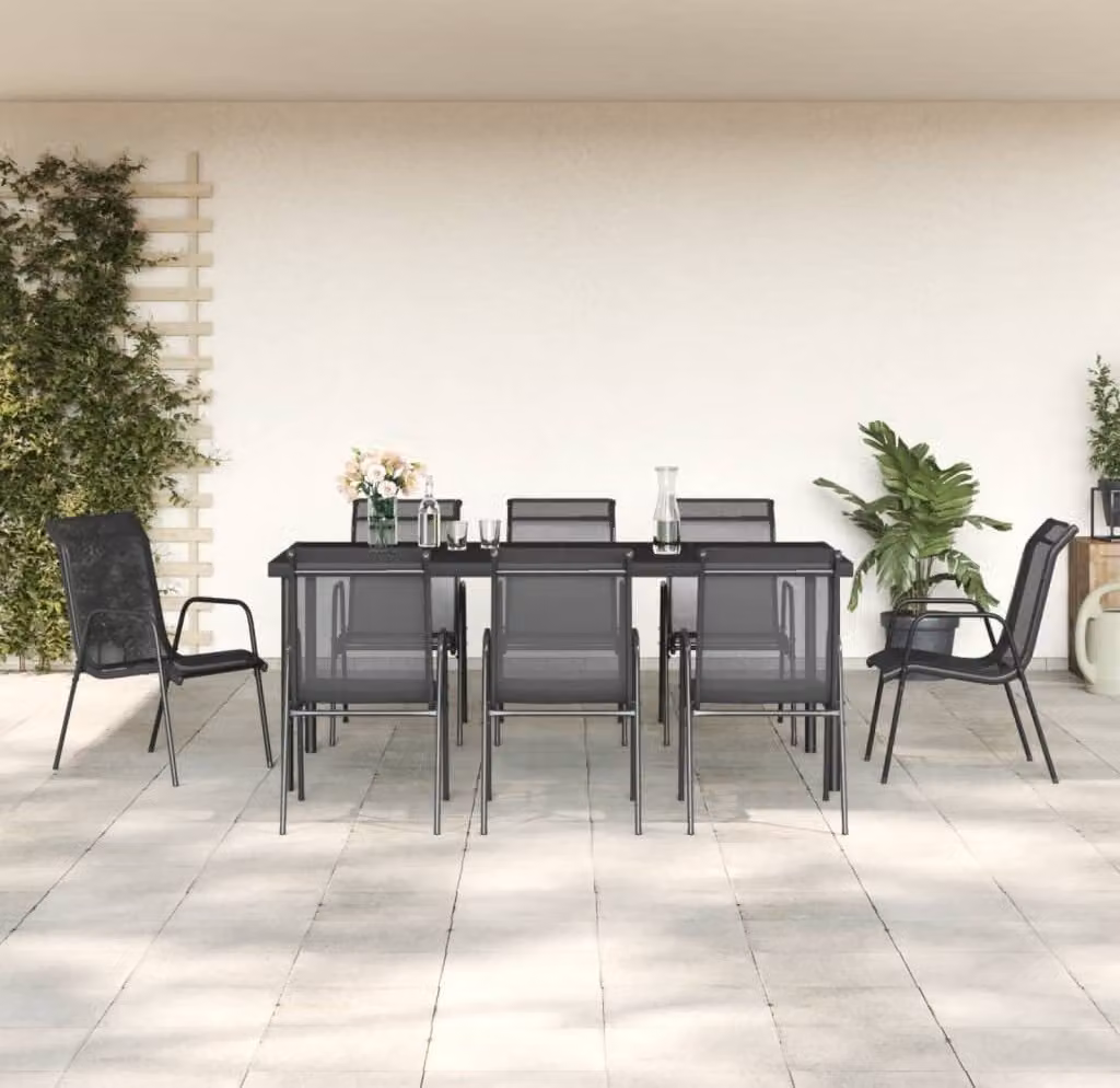 Maison Exclusive - Set da pranzo da giardino da 9 pezzi in acciaio nero e Textilene