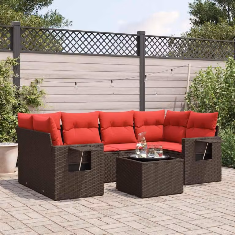 Maison Exclusive - Set di 7 pezzi per giardino con cuscini, marrone, polyrattan