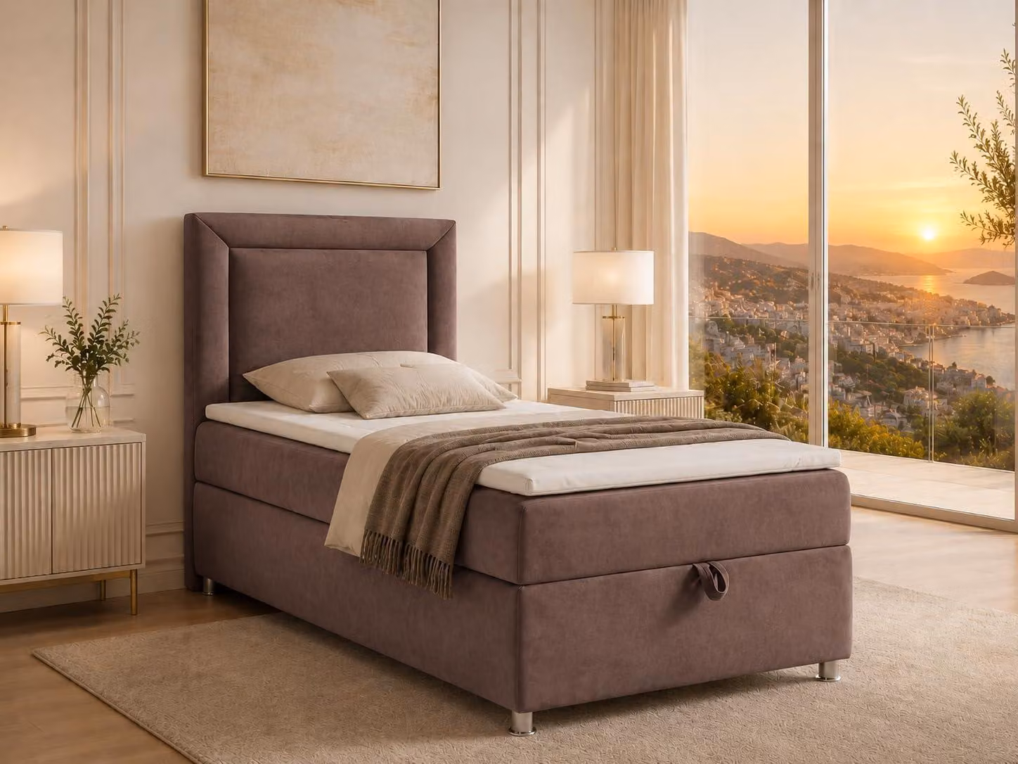 Best for Home Letto boxspring con contenitore Trinity K3-SINGLE 90x200 Materasso a molle Bonell incl. topper - Marrone