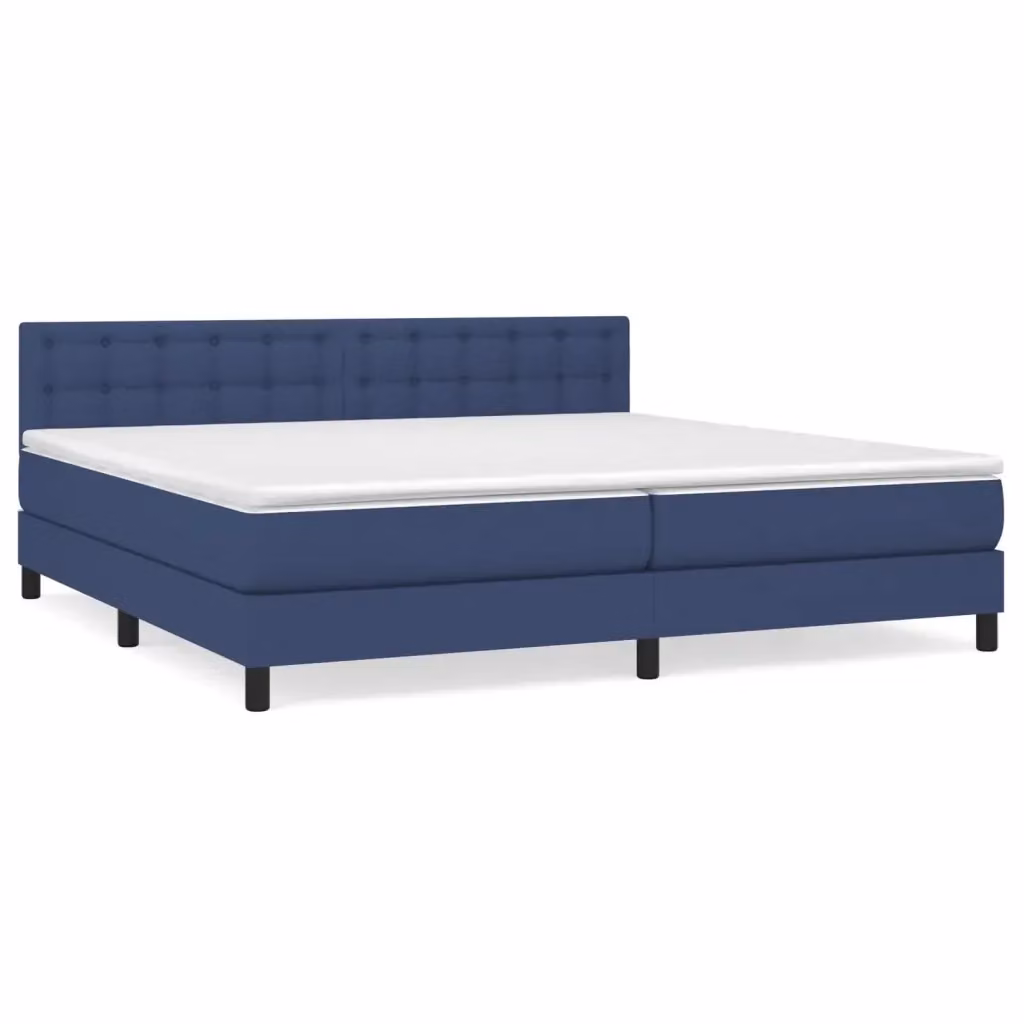 vidaXL Giroletto a Molle con Materasso Blu e Bianco in Tessuto L/P: 200 x 200 cm – 2