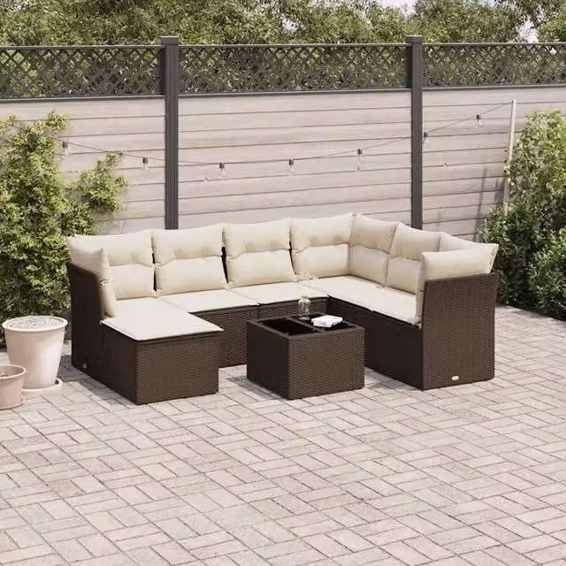 Set Divani da Giardino 8 pz con Cuscini Marrone in Polyrattan 3249842