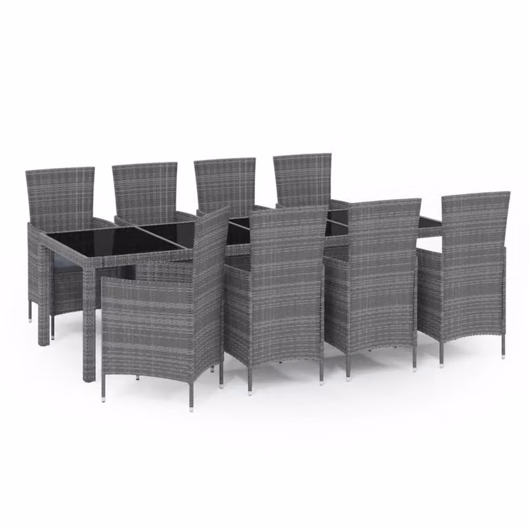 vidaXL set da pranzo da giardino 9 pezzi con cuscini in poly rattan grigio