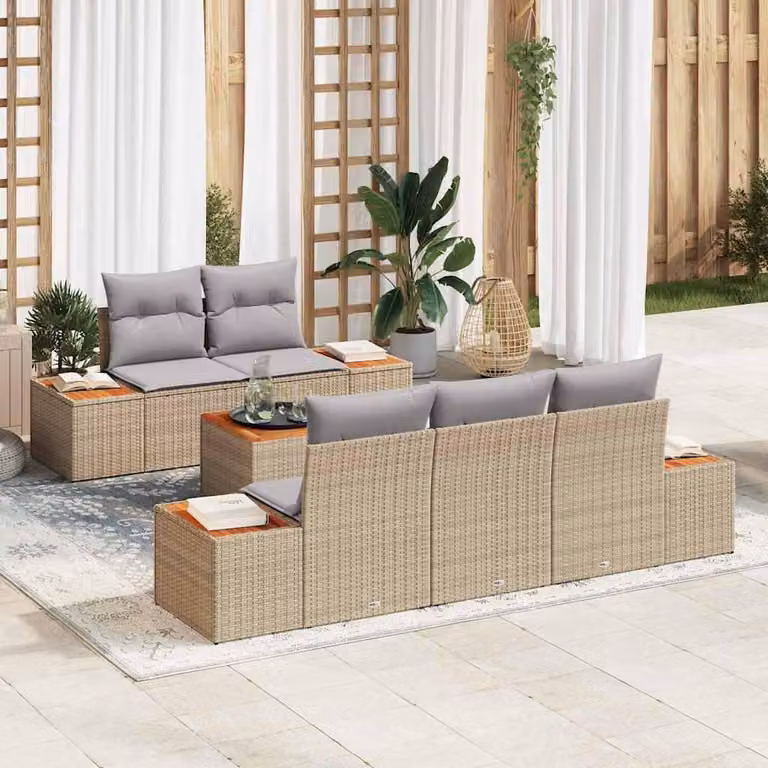 Maison Exclusive - Set Divano da Giardino con cuscino 6 pcs Beige Poly Rattan