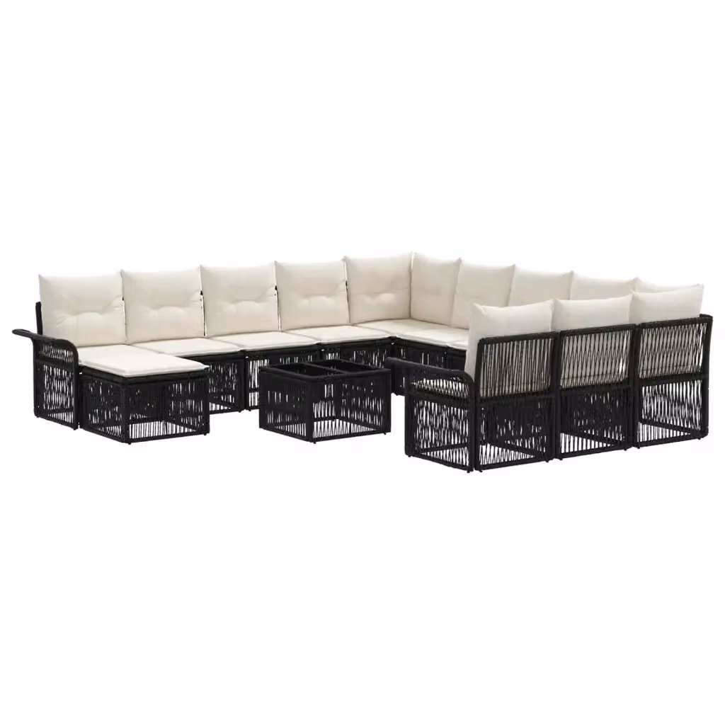 Set Divano da Giardino Moderno vidaXL in Polyrattan Nero e Bianco con Cuscini e Tavolino – 2