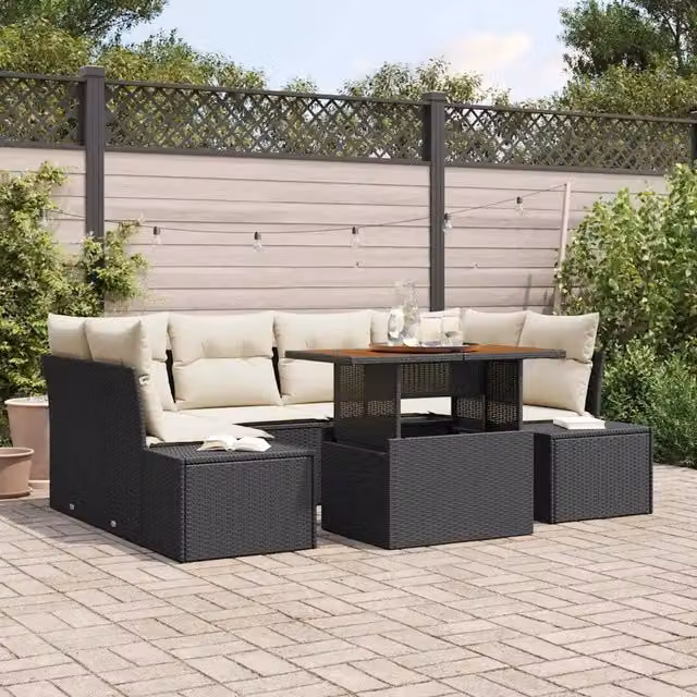 Set Divano da Giardino 7 pz Nero Poly Rattan 3358651