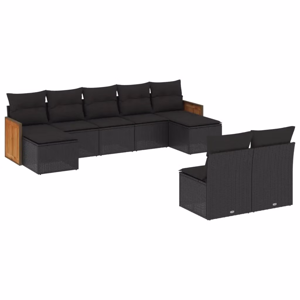 Set di Divani da Giardino vidaXL 9 pz in Polyrattan Nero con Cuscini e Struttura in Acciaio e Legno di Acacia – 2
