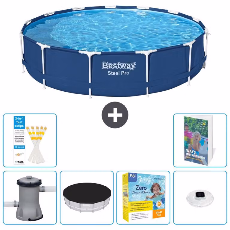 Piscina gonfiabile Bestway Steel Pro, rotonda, dimensioni 396x84 cm, composta da 5 parti, modello S178