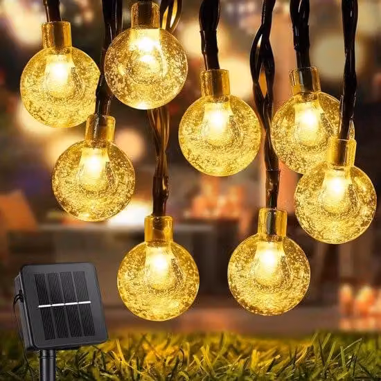 Luci decorative solari da esterno, 12 m, 100 LED, IP65, impermeabili - Per giardino, feste, decorazioni - Luce bianca calda