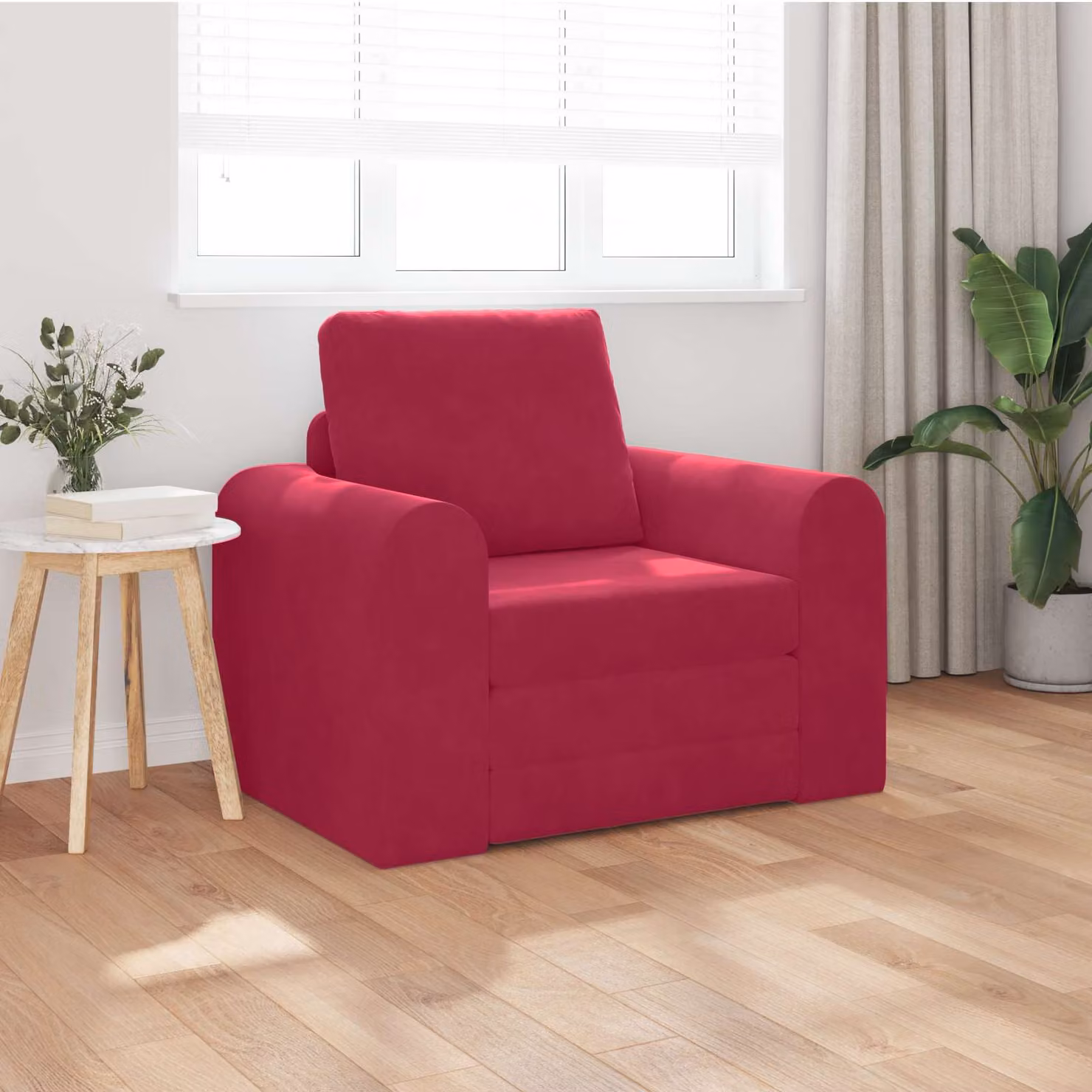 Divano letto vidaXL in velluto rosso, L: 98 cm, P: 71 cm, H: 83 cm