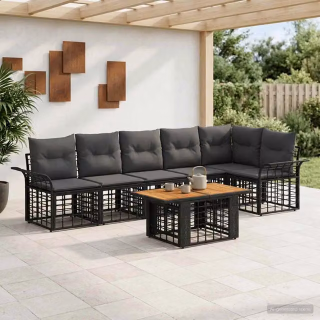 Set Divano da Giardino 7 pz Nero e Grigio scuro polyrattan 3437979