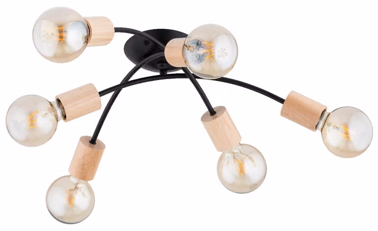 Lampada da soffitto SEDNA nera-legno chiaro 6xE27x15W metallo, dimensioni: 16x52x52 cm, IP20, Alfa