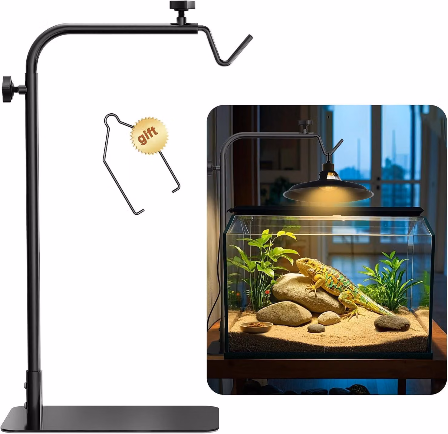 Supporto per lampada per rettili - regolabile da 45,7 a 81,3 cm - struttura portalampe con base pesante per lampade riscaldanti