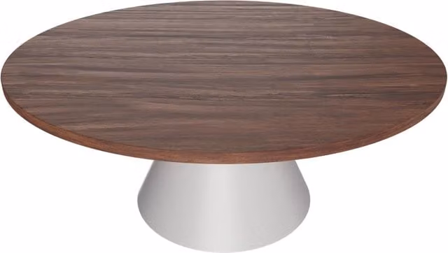 Artù White - Tavolo da pranzo rotondo ⌀ 120 cm in legno laminato con base a cono in metallo-Marrone