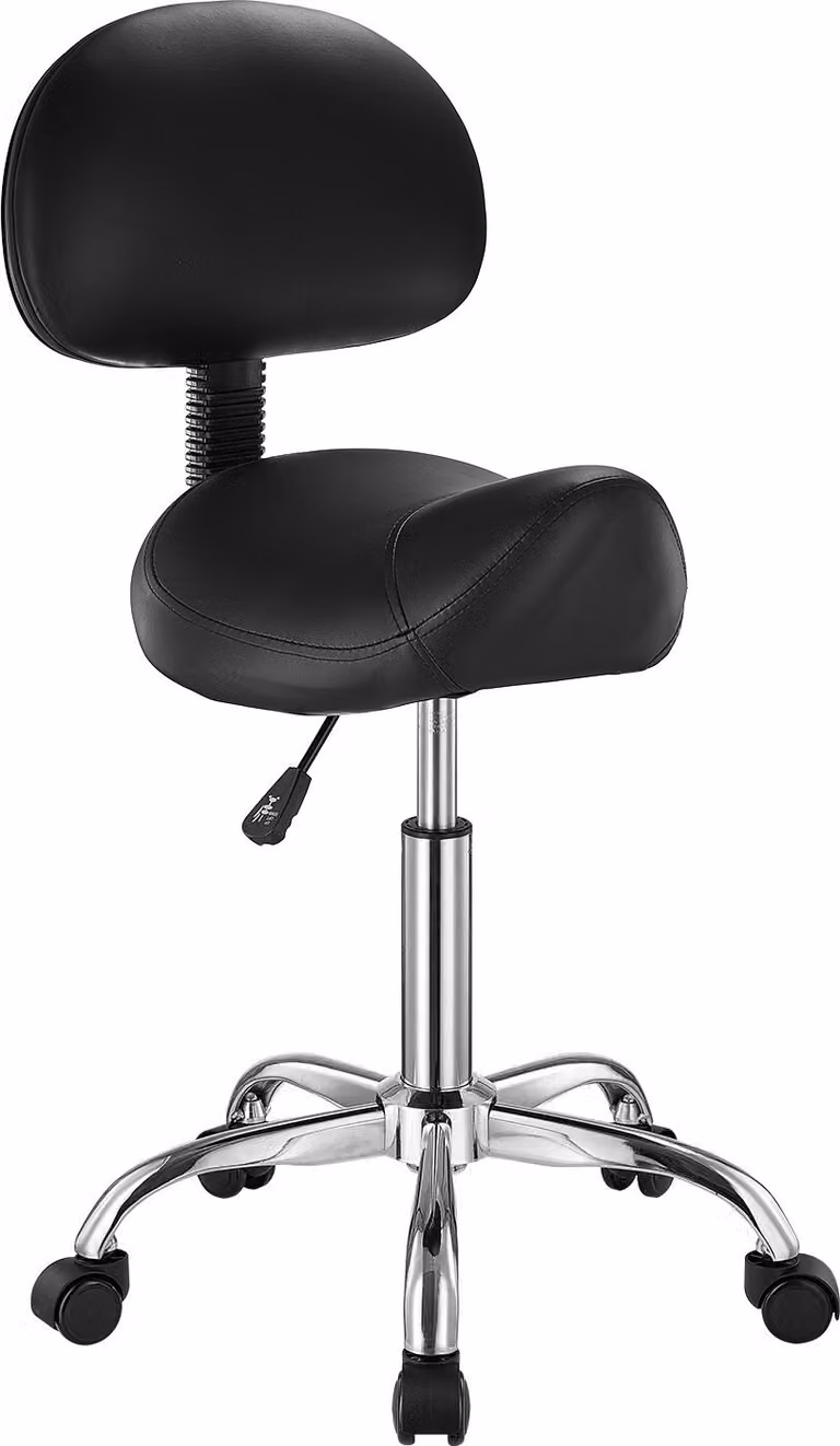 Sgabello Saddle Sgabello girevole Rollable in Finto cuoio Altezza regolabile con schienale