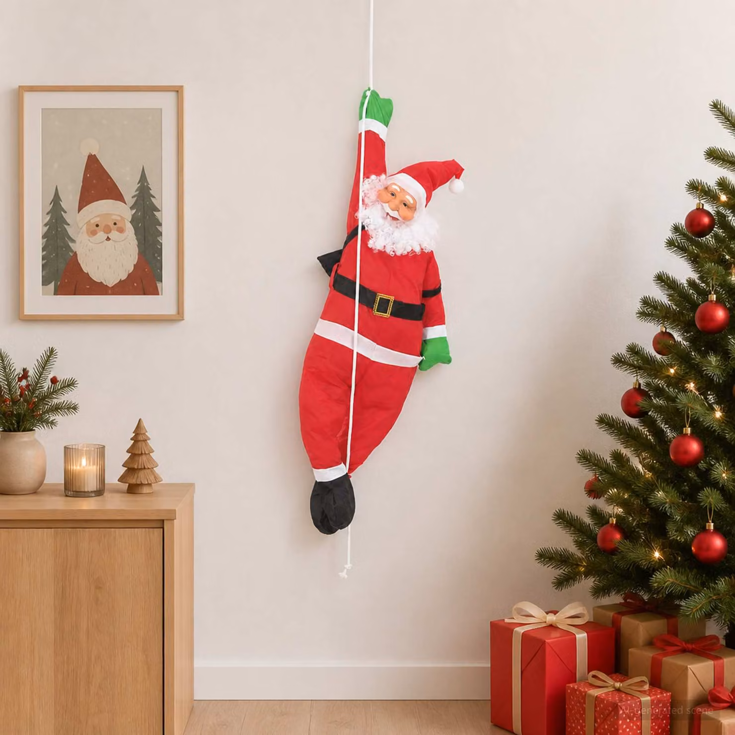 vidaXL Babbo Natale appeso su corda Rosso 30 x 15 x 130 cm Poliestere