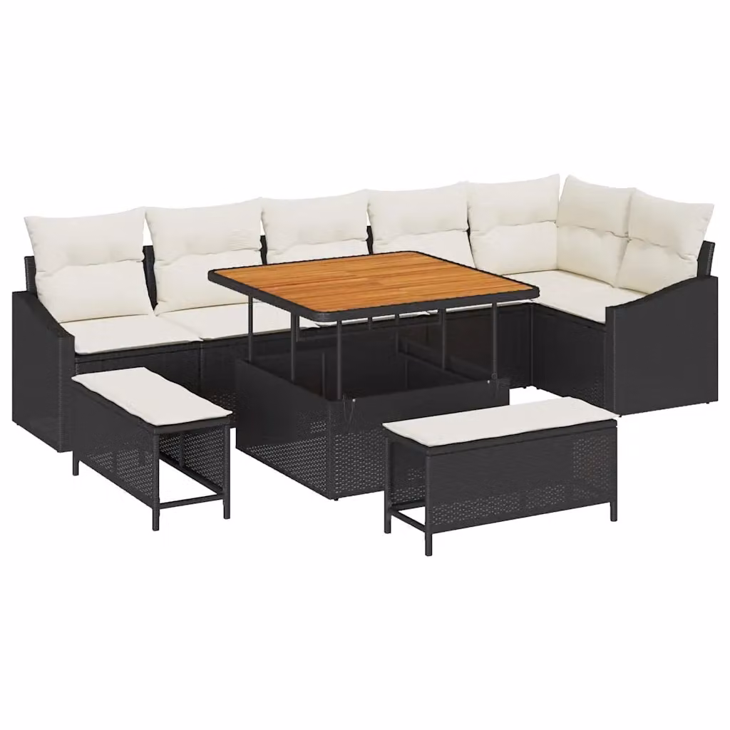 Set Divano da Giardino vidaXL 9 Pezzi Nero con Cuscini e Tavolino in Rattan e Acciaio – 2