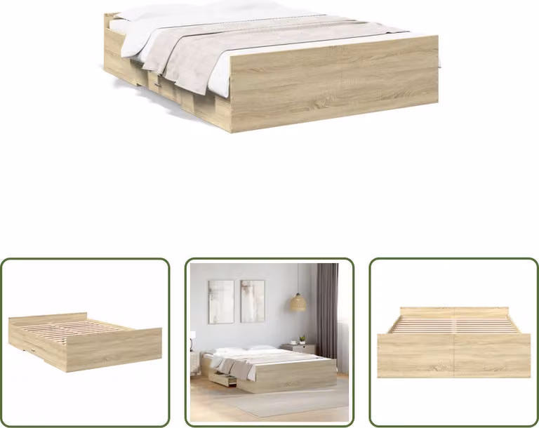 The Living Store Struttura letto con cassetti rovere Sonoma 120x190cm materiale legno