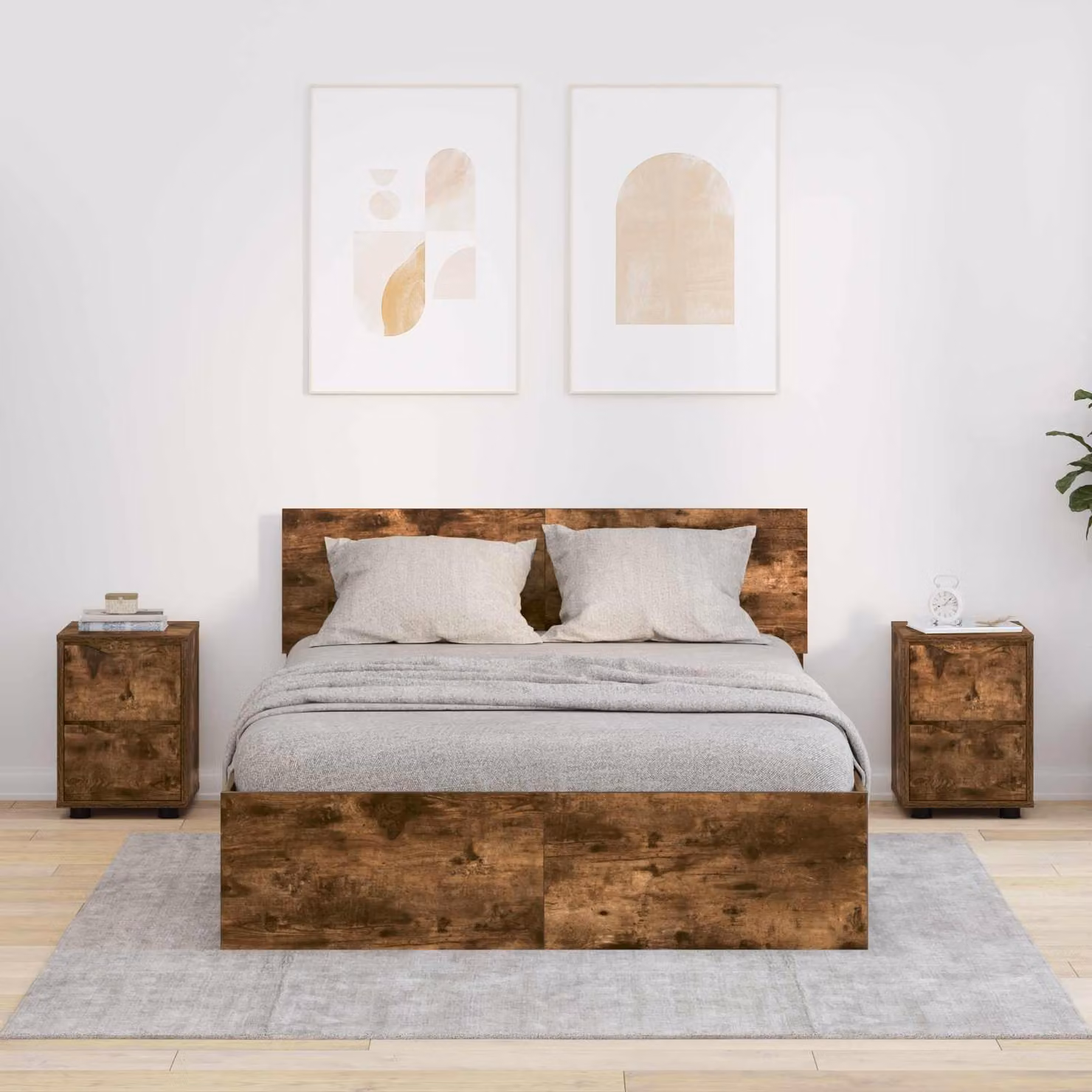 Set di 2 comodini moderni vidaXL in rovere fumé, L/P/H: 30,5 x 30 x 43 cm