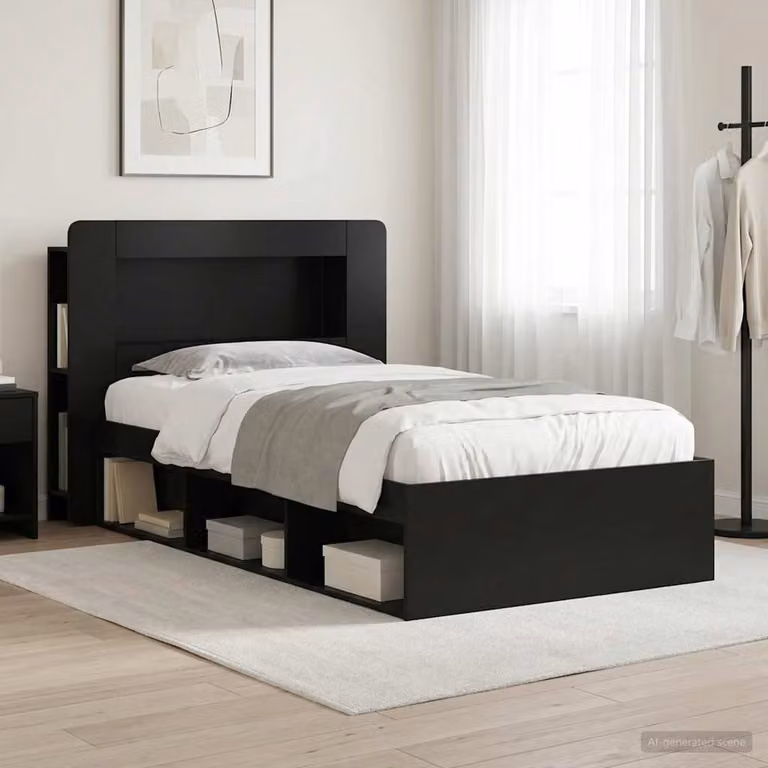 vidaXL Letto moderno con contenitore e testiera in legno nero L/P/H: 221,5 x 90 x 119,5 cm