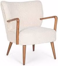 Poltrona Bizzotto Moritz in Legno e Tessuto Bouclé Bianco L 73.5 cm x P 44.5 cm x H 66.5 cm