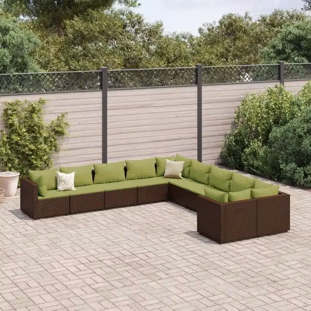 Set di Divani da Giardino a Forma di U vidaXL in Polyrattan Marrone con Cuscini Inclusi – 1