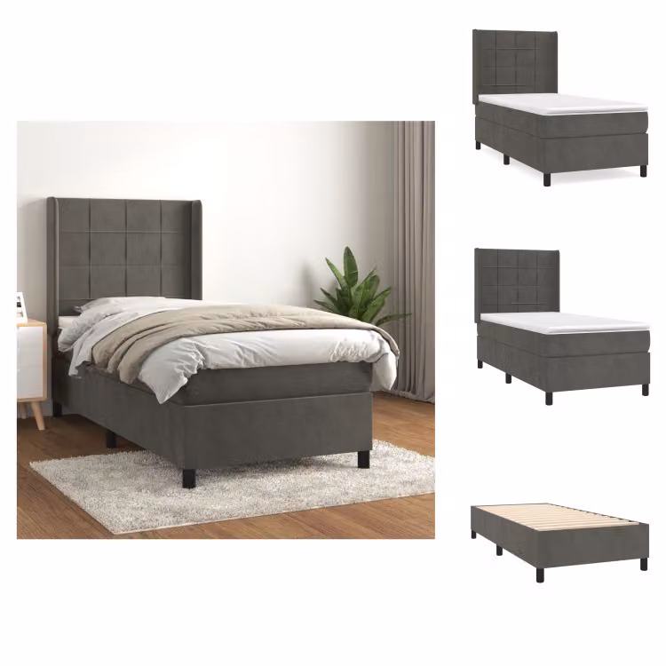 vidaXL Letto a molle con materasso grigio scuro 80x200 cm in velluto - Letti e strutture letto