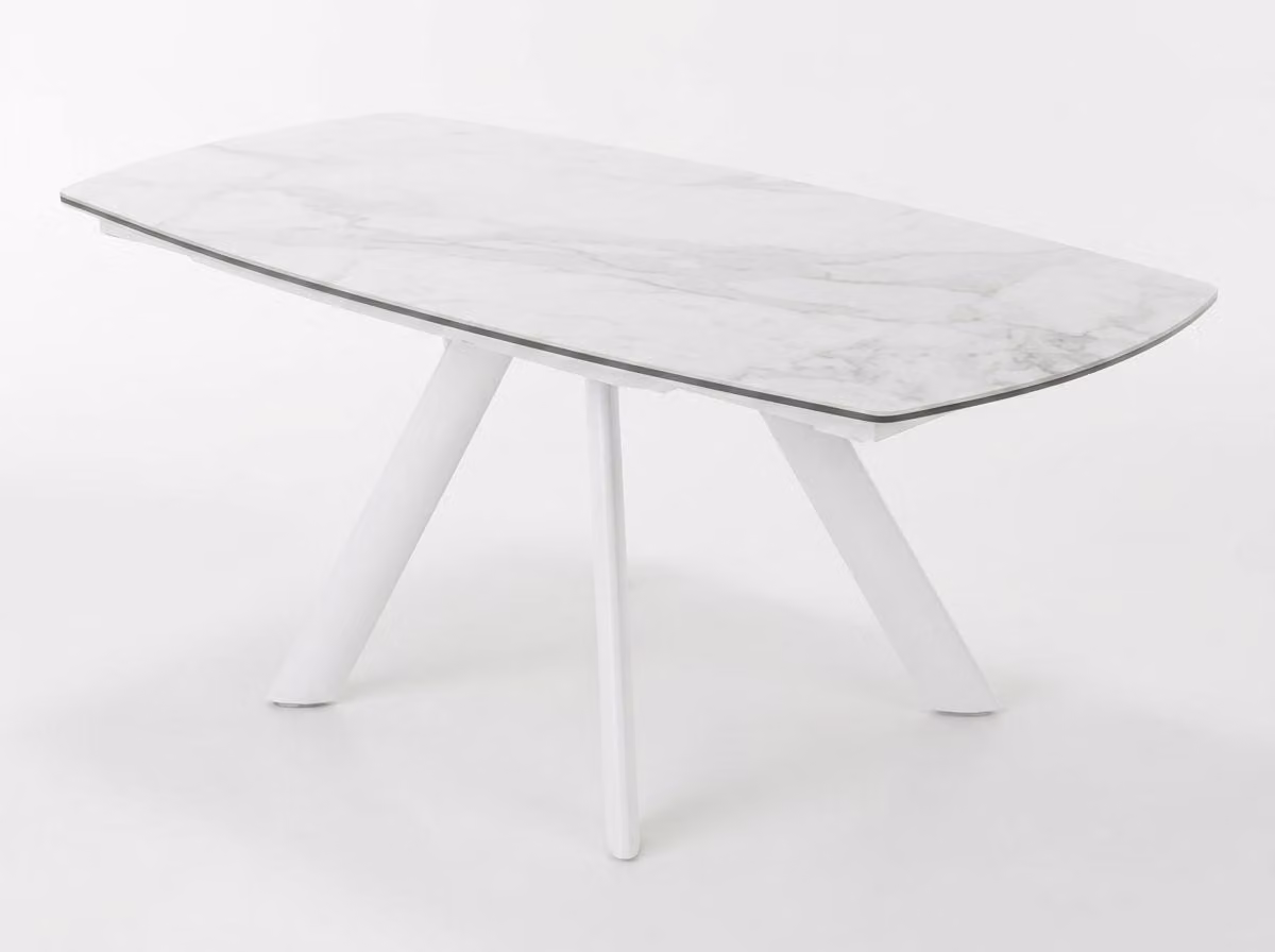 Tavolo da pranzo bianco, effetto marmo, struttura in metallo, design moderno, stile di tendenza