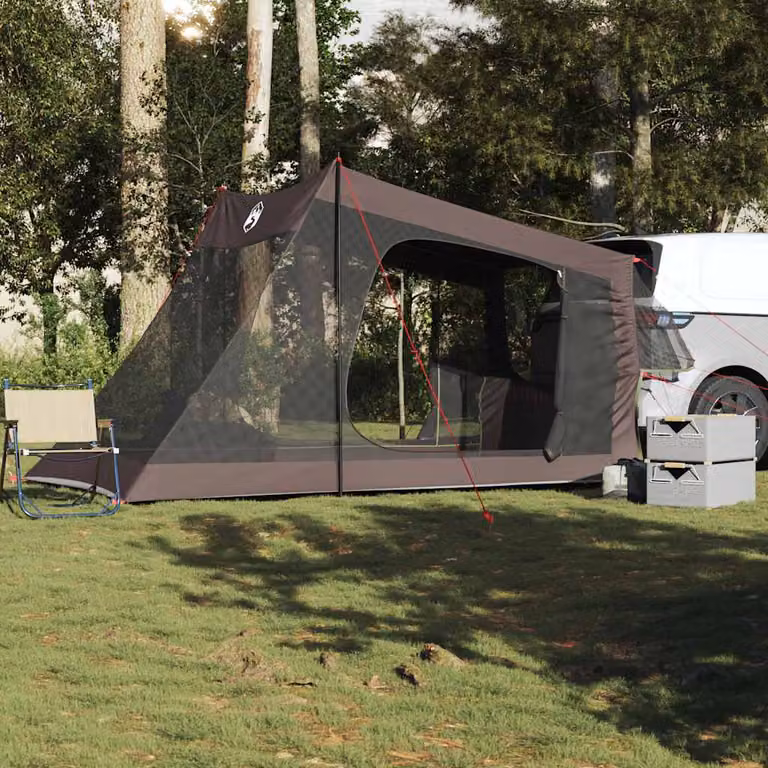 Tenda per auto vidaXL per 2 persone, impermeabile in poliestere, verde e marrone, L: 356 cm x P: 206 cm x H: 205 cm