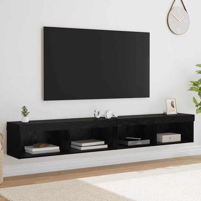 Set di 2 mobili TV moderni vidaXL in legno ingegnerizzato MDF colore Rovere e Nero