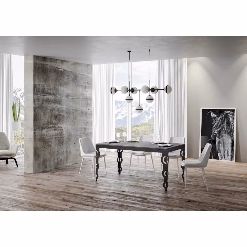 Tavolo allungabile Itamoby Evolution con telaio antracite e piano effetto cemento L/P/H: 120 x 90 x 77 cm, estensibile fino a 224 cm – 2