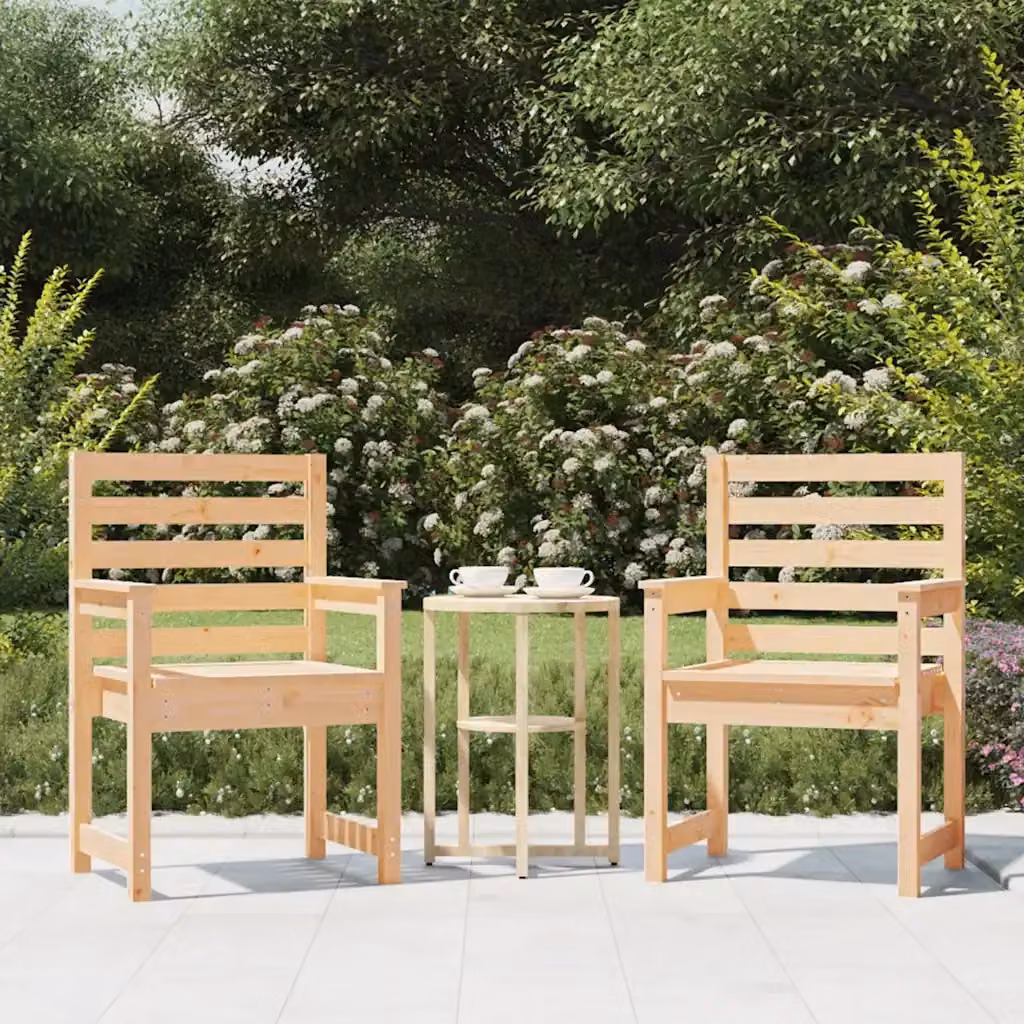 Set di 2 sedie da giardino in legno di pino beige con braccioli, L: 60 cm, P: 48 cm, H: 91 cm – 2
