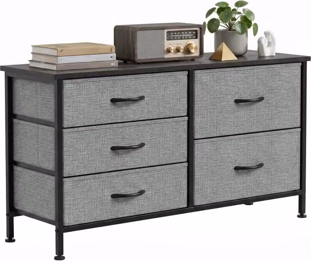 Cassettiera XYLO con 5 cassetti in tessuto e struttura in metallo, Grigio scuro e Nero