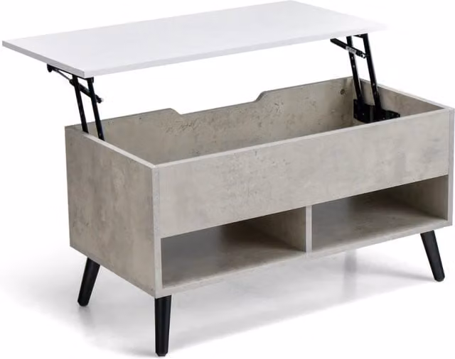 Tavolino da caffè moderno Design Mania con scomparto nascosto e meccanismo lift, Grigio e Bianco, L: 80,0 cm, P: 60,0 cm, H: 40,0 cm
