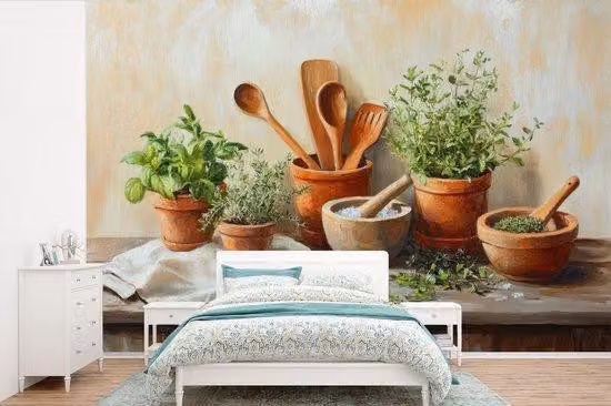 Pannello decorativo in legno - Parete fotografica - Erbe aromatiche - Legno - Larghezza 450 cm x Altezza 300 cm