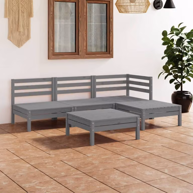 Maison Exclusive - Set Salotto da Giardino 5 pz in Legno Massello di Pino Grigio