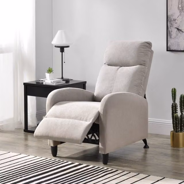 Poltrona Relax Bregenz en.casa con Schienale Reclinabile, Poggiapiedi Ribaltabile e Braccioli in Tessuto Marrone e Beige