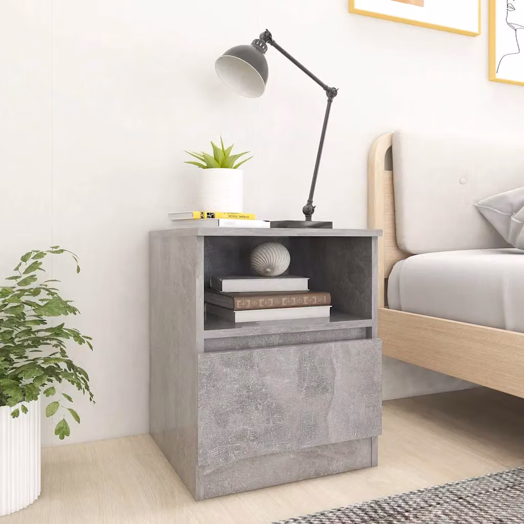 Set di 2 comodini vidaXL in legno multistrato color grigio cemento, L/P/H: 40 x 40 x 50 cm